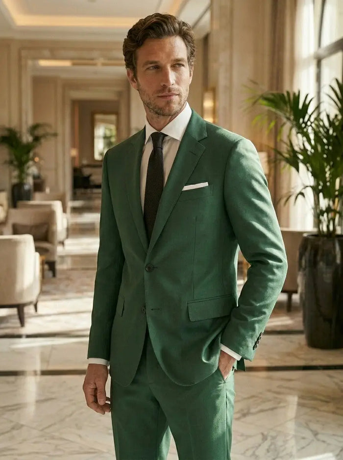 Men's lightweight fabric suit with slim fit single-button jacket, suitable for all seasons, in classic style by LondonLaneStore.