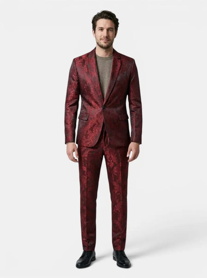 Men's lightweight fabric suit from LondonLaneStore, elegant slim-fit wedding outfit for men, shown in a stylish, tailored design.