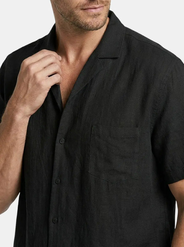 Men's lightweight woven summer set with relaxed short sleeve shirt and drawstring shorts from LondonLaneStore, casual and comfortable.