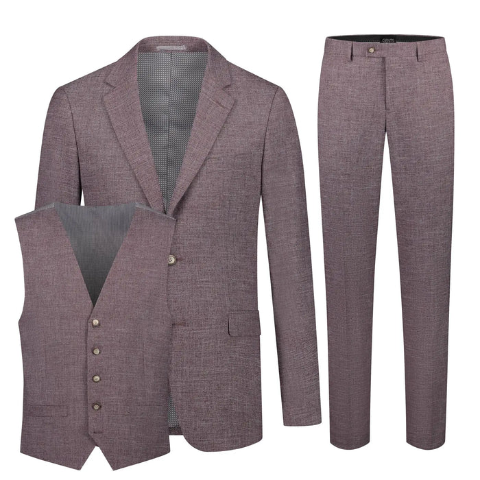 Men's modern-fit polyester suit in raisin red, wrinkle-resistant 3-D linen wedding suit, styled by LondonLaneStore.