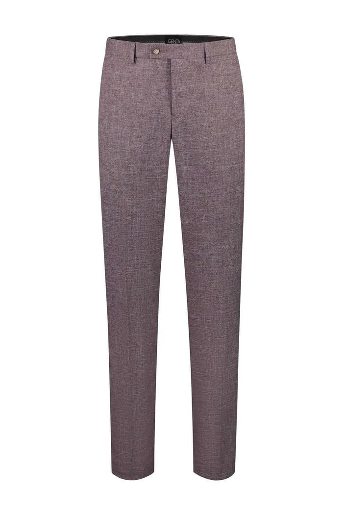 Men's modern-fit polyester suit in raisin red, wrinkle-resistant 3-D linen wedding suit, styled for formal occasions.