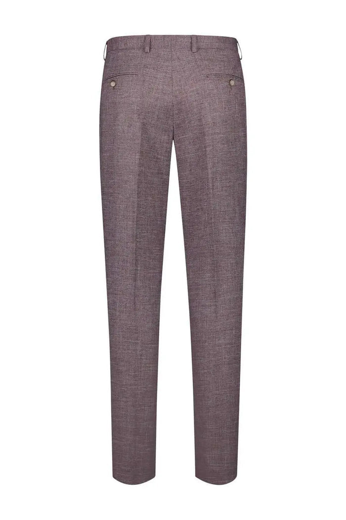Men's modern-fit polyester wedding suit in raisin red with wrinkle-resistant 3-D linen texture, tailored by LondonLaneStore.