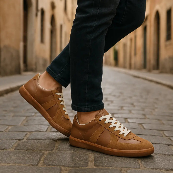 Men's retro contrast panel trainers with lace-up design, non-slip soles, and comfortable support from LondonLaneStore.