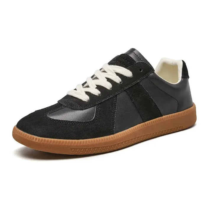 Men's retro contrast panel trainers with lace-up design, non-slip sole, and supportive comfort by LondonLaneStore.