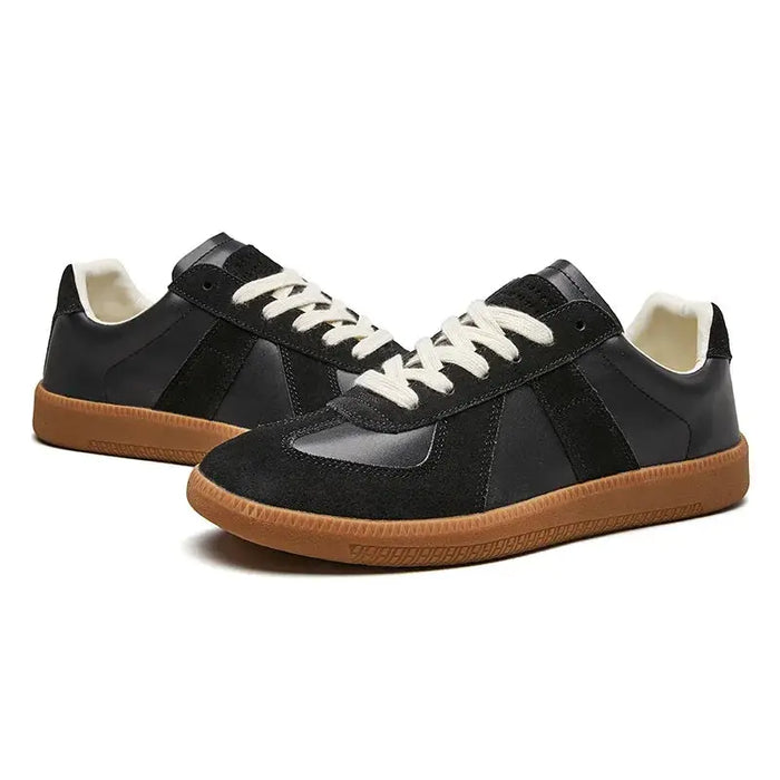 Men's retro contrast panel trainers from LondonLaneStore featuring lace-up design, non-slip sole, and comfortable support.