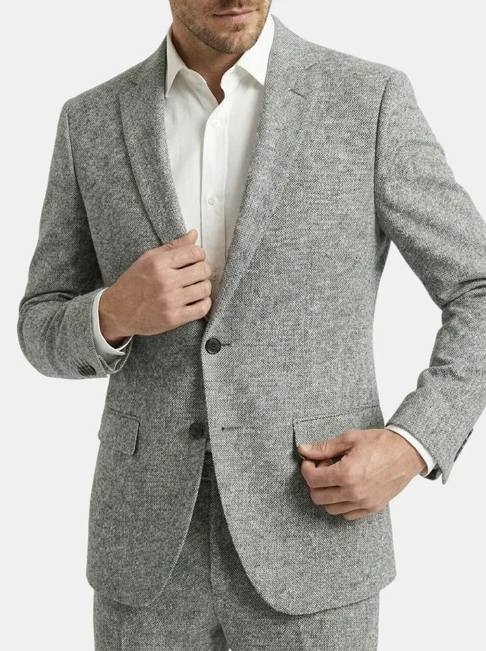 Men's slim fit two-piece suit in smooth suiting blend, elegant formal attire with tailored design and classic style.