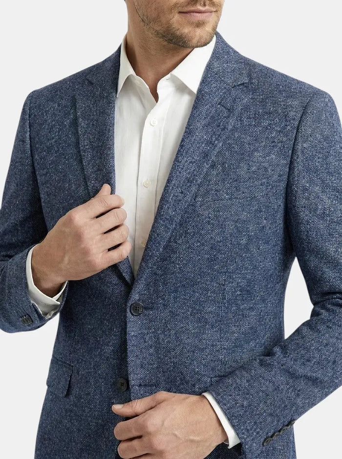 Men's smooth suiting blend two-piece suit with slim fit, elegant formal attire, featuring a tailored jacket and matching trousers.