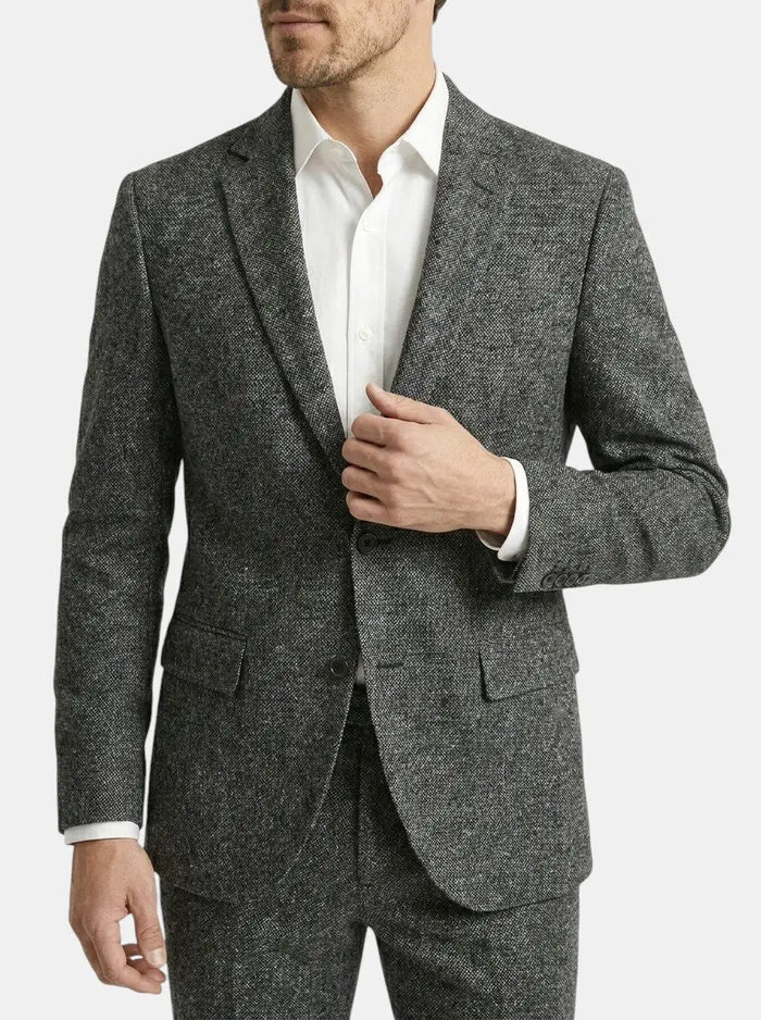 Men's slim fit two-piece suit in smooth suiting blend, featuring elegant formal design and tailored fit, by LondonLaneStore.
