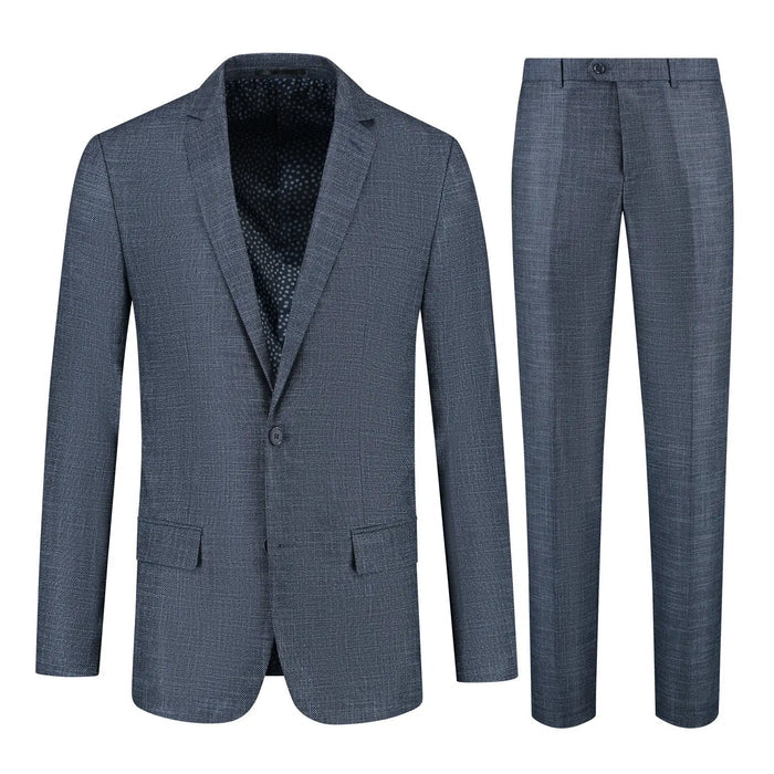 Men's dark blue stretch birdseye suit, 2-piece wedding suit for men, stylish and tailored from LondonLaneStore.