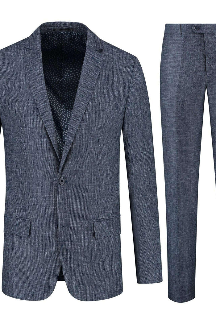 Men's dark blue stretch birdseye suit, 2-piece wedding suit for men, tailored fit, classic style, from LondonLaneStore.