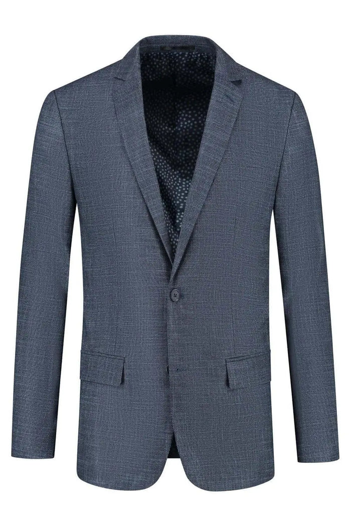 Men's dark blue stretch birdseye suit, 2-piece wedding suit for men, stylish classic formal attire with tailored fit.