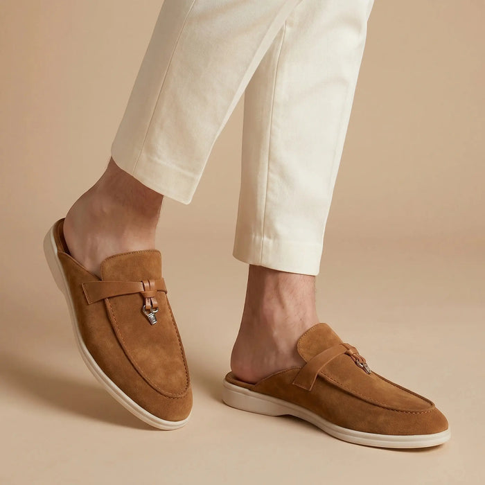 Men's suede mule loafers by LondonLaneStore featuring stylish open-back slip-on design and comfortable slip-on shoes.