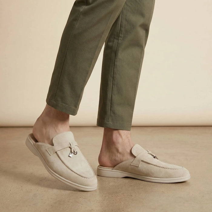 Men's suede mule loafers by LondonLaneStore, stylish open-back slip-on shoes with a sleek design and comfortable fit.