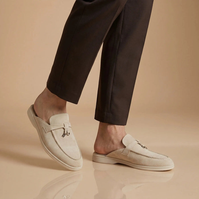 Men's suede mule loafers by LondonLaneStore, stylish open-back slip-on shoes with a sleek design and comfortable fit.