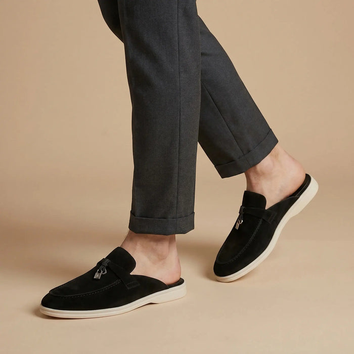 Men's suede mule loafers by LondonLaneStore, stylish open-back slip-on shoes with a sleek, casual design.