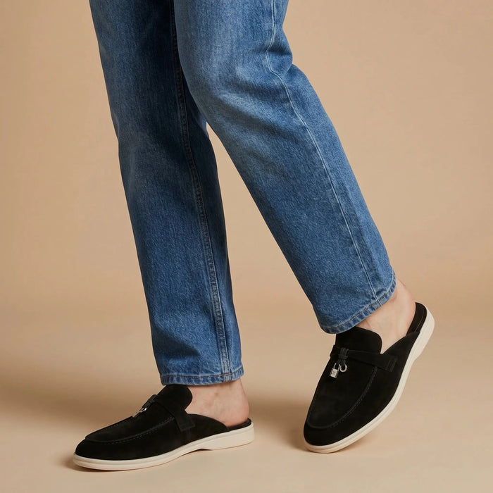 Men's suede mule loafers from LondonLaneStore with stylish open-back slip-on design, perfect for casual or smart outfits.
