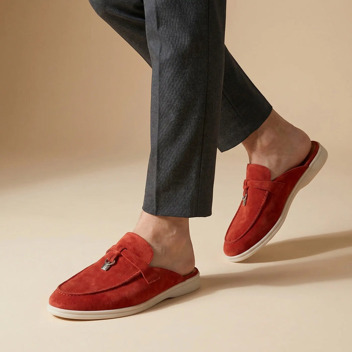 Men's suede mule loafers by LondonLaneStore, stylish open-back slip-on shoes with a smooth suede finish and comfortable design.