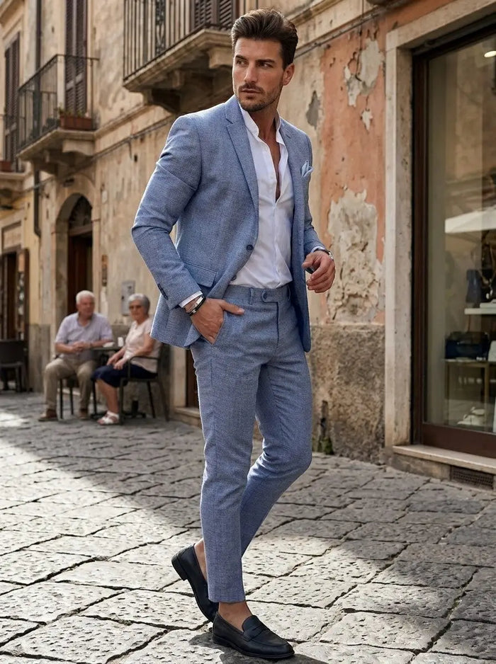 Men's tailored two-piece wedding suit by LondonLaneStore, featuring a classic fit and elegant formal attire for special occasions.
