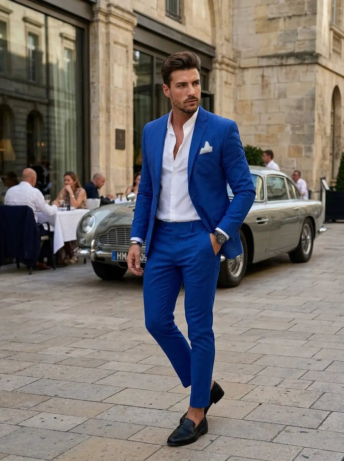Men's tailored two-piece wedding suit from LondonLaneStore, featuring a classic fit and elegant formal design.