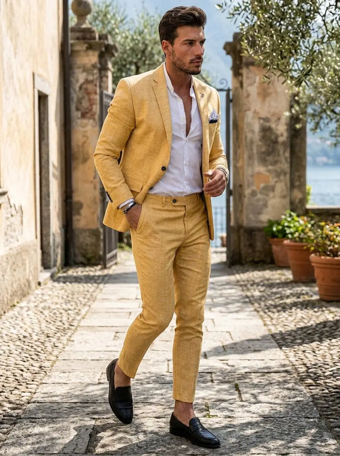 Men's tailored two-piece wedding suit from LondonLaneStore, featuring a classic fit and elegant formal design.