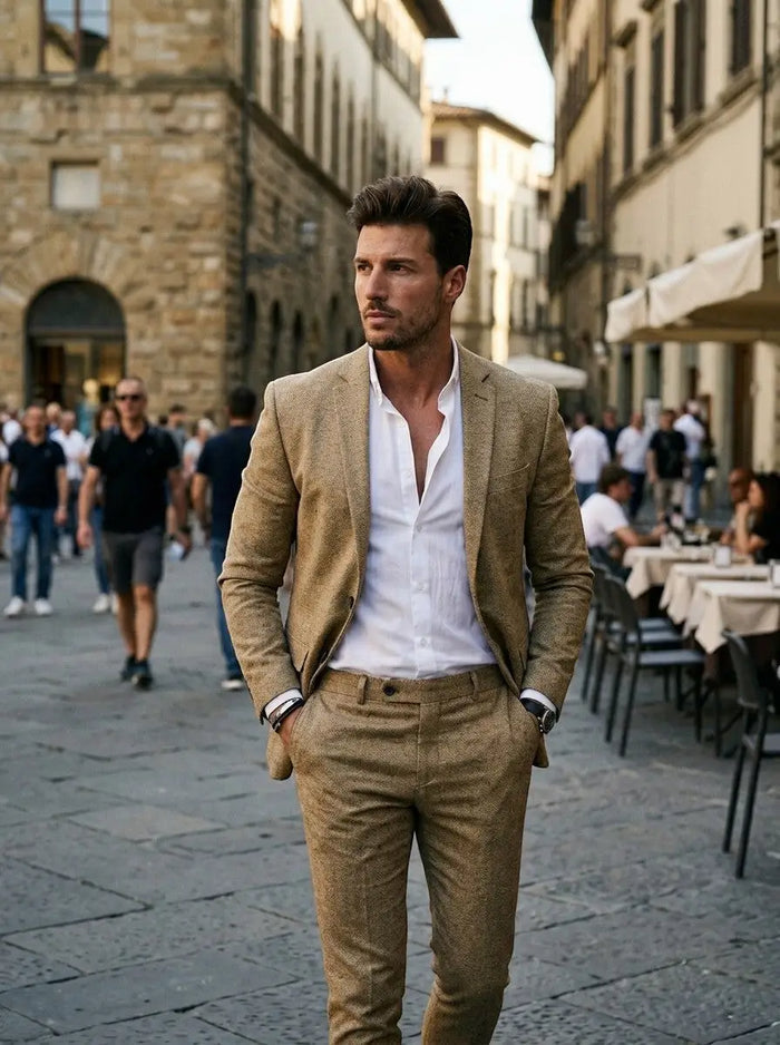 Men's tailored two-piece wedding suit by LondonLaneStore, featuring a classic fit and elegant formal attire for special occasions.