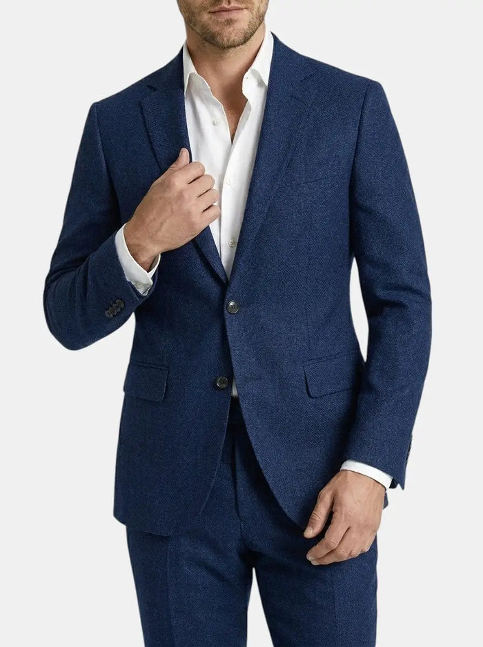 Men's woven suit set featuring a tailored blazer and slim-fit trousers, ideal for formal occasions, by LondonLaneStore.