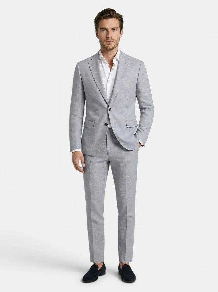 Men's woven suit set featuring a tailored blazer and slim-fit trousers, ideal for formal occasions, by LondonLaneStore.