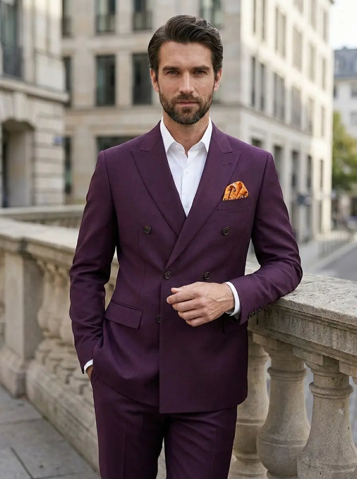Elegant men's woven wedding suit by LondonLaneStore, featuring a double-breasted design perfect for groomsmen.