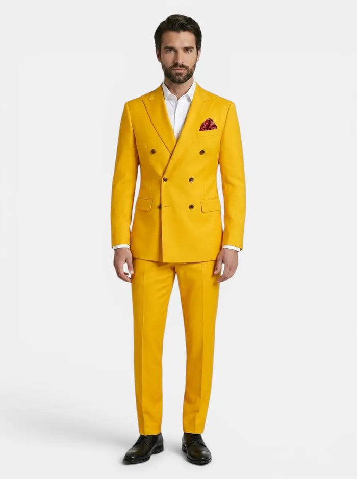 Elegant men's woven wedding suit by LondonLaneStore, featuring a double-breasted design and tailored fit for groomsmen.