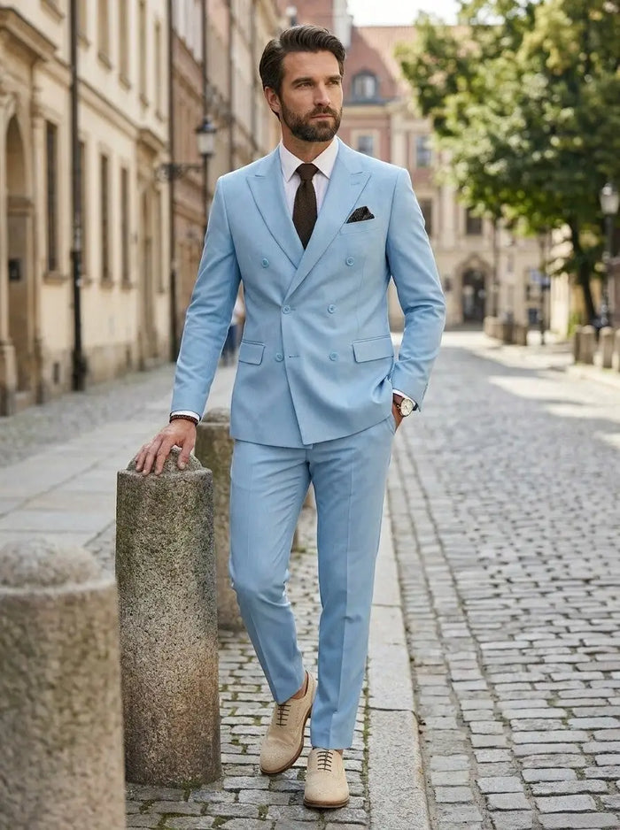 Men's slim fit black woven wedding suit with tailored design, suitable for groomsmen, from LondonLaneStore.