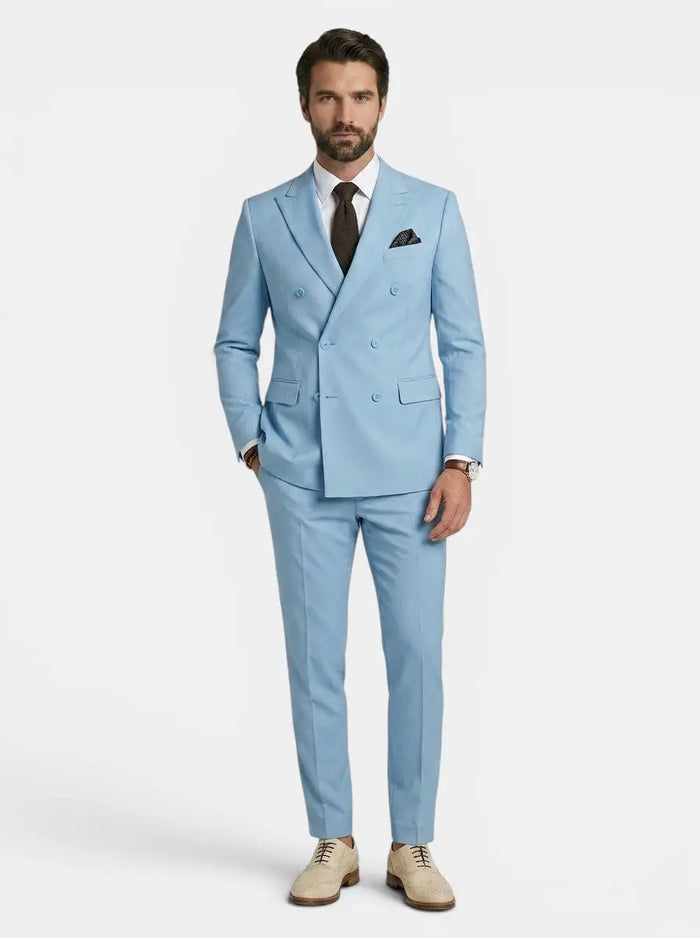 Men's slim fit black wedding suit by LondonLaneStore, tailored woven groomsmen attire modeled in studio.