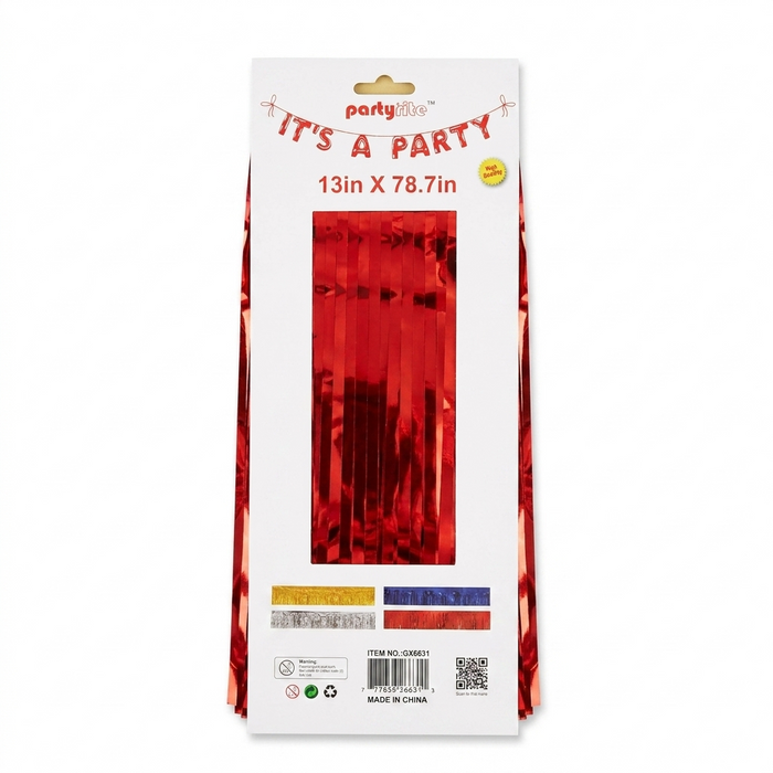 Metallic Red Tinsel Table Skirt Strip