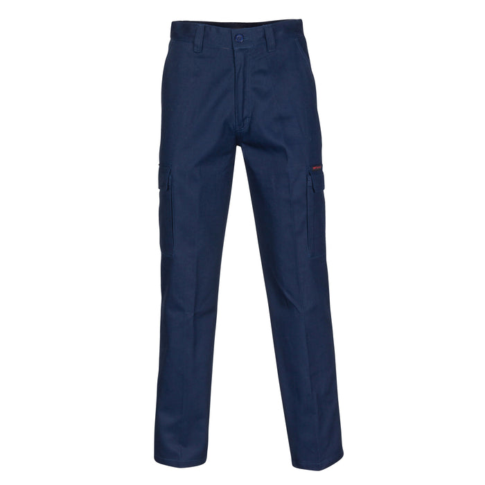 Navy blue middle weight cotton double slant cargo pants back view
