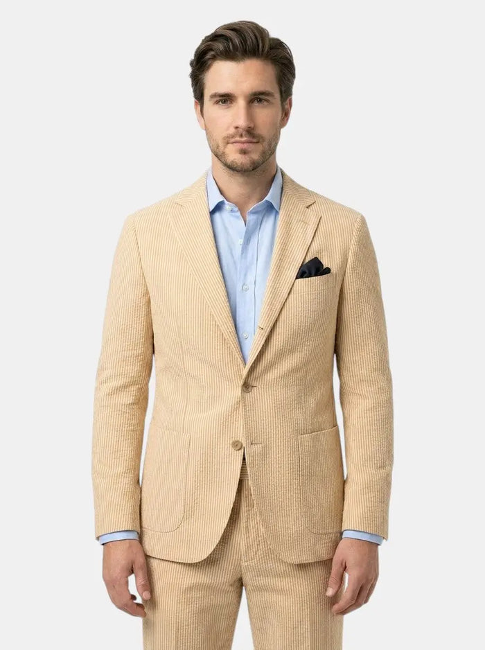 Milo men's lightweight pinstripe slim fit suit for weddings, tailored for a sharp, modern look in formal occasions.