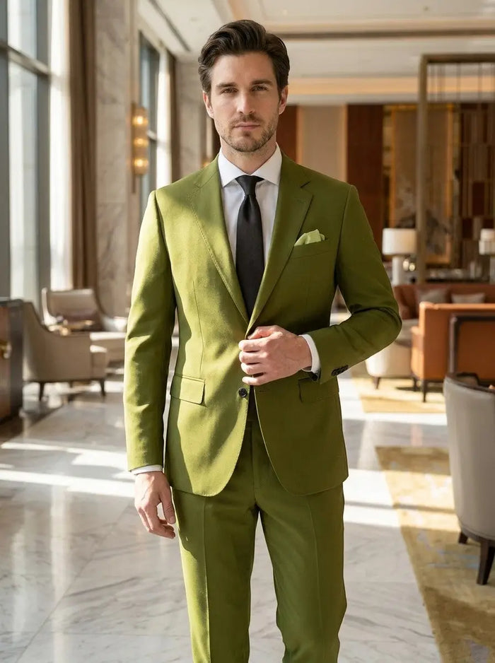 Milo men's slim fit two-piece suit with notched lapel, tailored for a sharp, modern look, featuring a classic suit design.