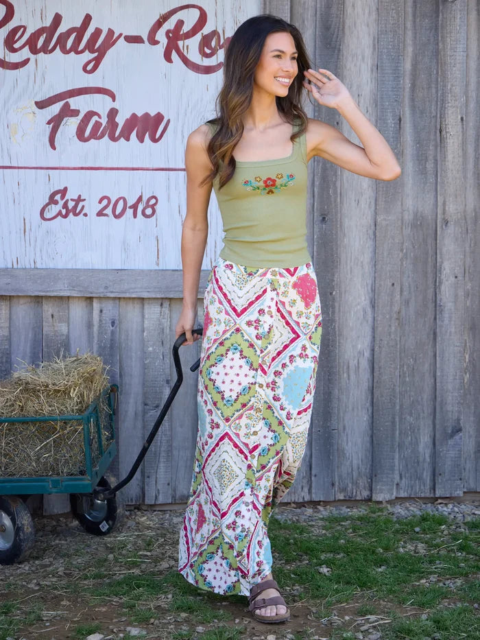 Mona Beaded Tank - Olive Floral-view 5