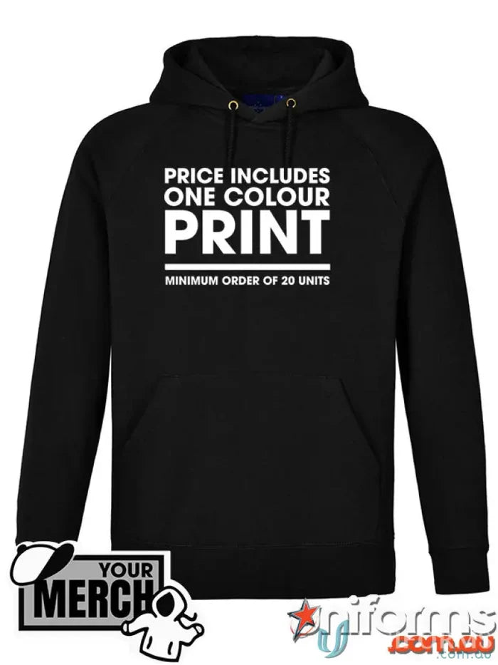 Black fleecy hoodie from MOQ1000 Printed Adult Hoodie, perfect for uniforms or workwear