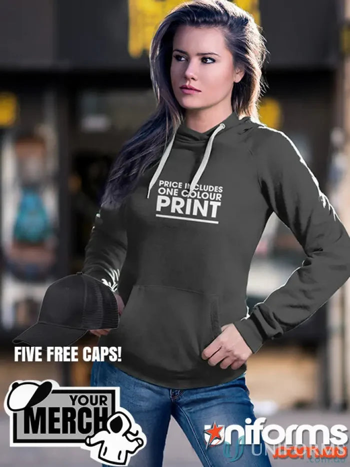 Gray hoodie with white drawstrings perfect for uniforms and workwear options