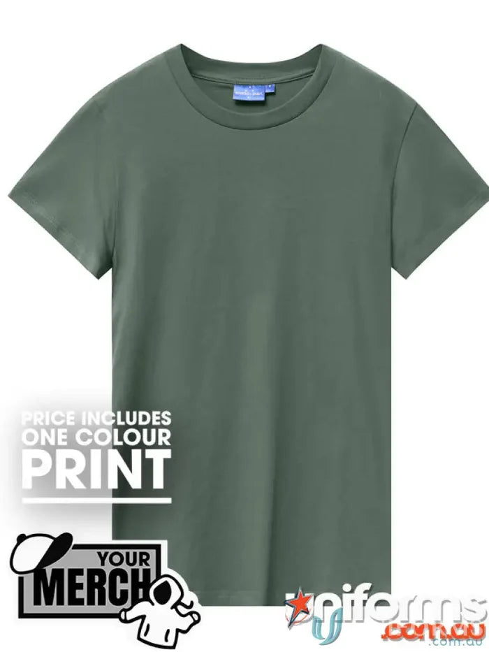 Olive green crew neck t-shirt perfect for work uniforms or casual uniforms from MOQ250