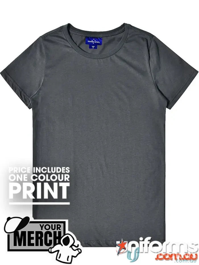 Gray crew neck t-shirt from MOQ250 Printed LADIES Tee perfect for workwear or uniforms