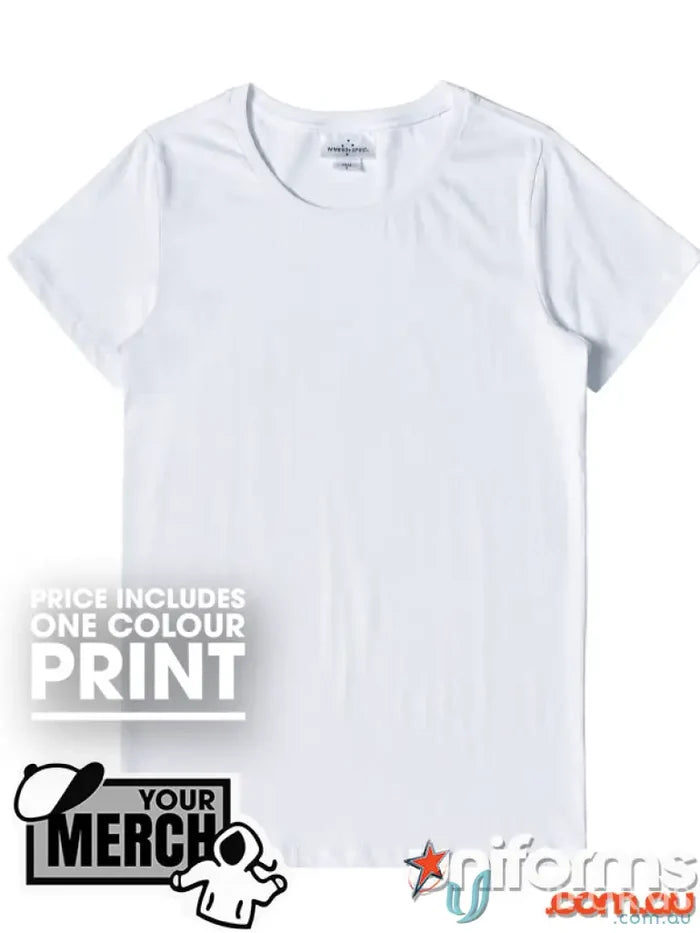 White crew neck t-shirt perfect for work uniforms or casual workwear settings