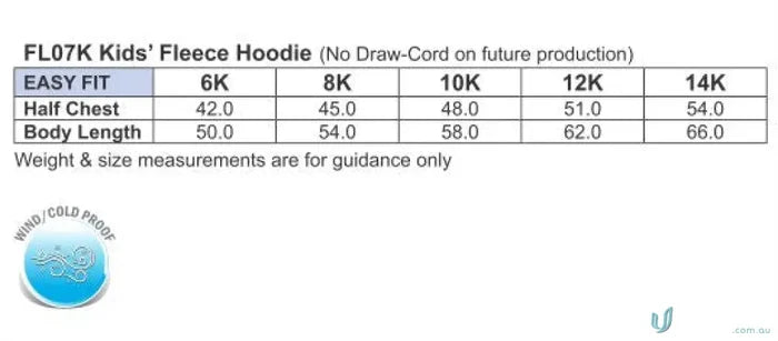 Kids fleece hoodie size chart for MOQ250 Printed YOUTH Hoodie, perfect for uniforms or workwear