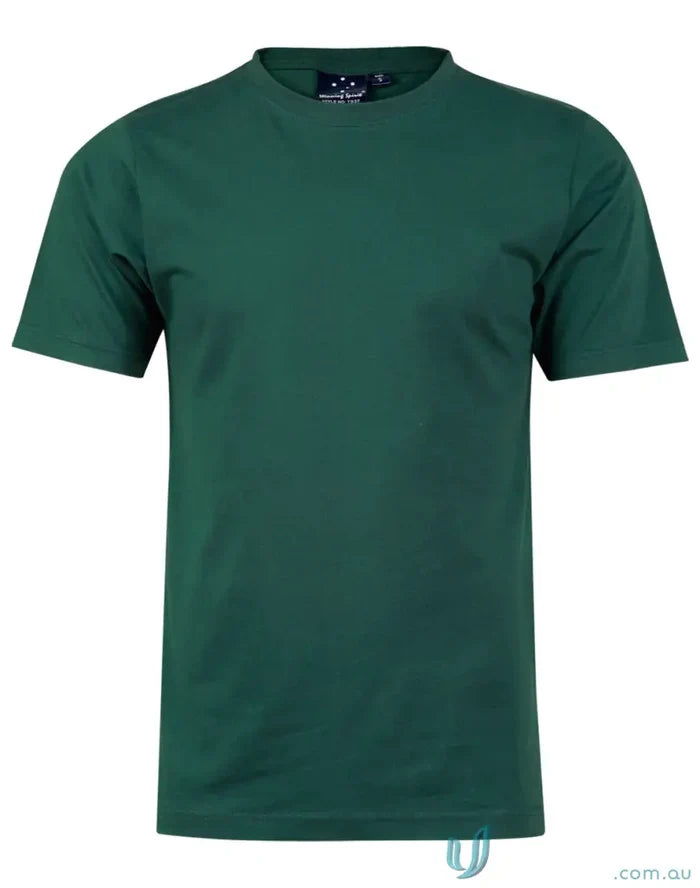 Green crew-neck T-shirt made of combed cotton, perfect for uniforms or workwear