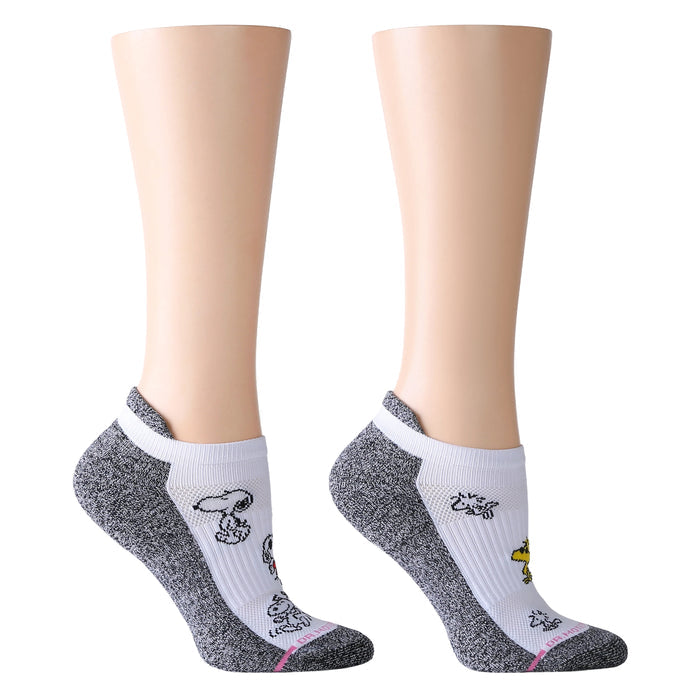 Ankle compression socks featuring Snoopy and friends in a gray and white design.