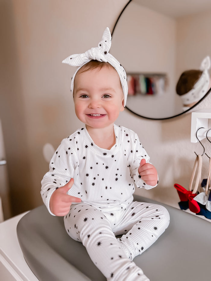 Toddler Girl  in My Lucky Stars on White Ribbed Lounge Set