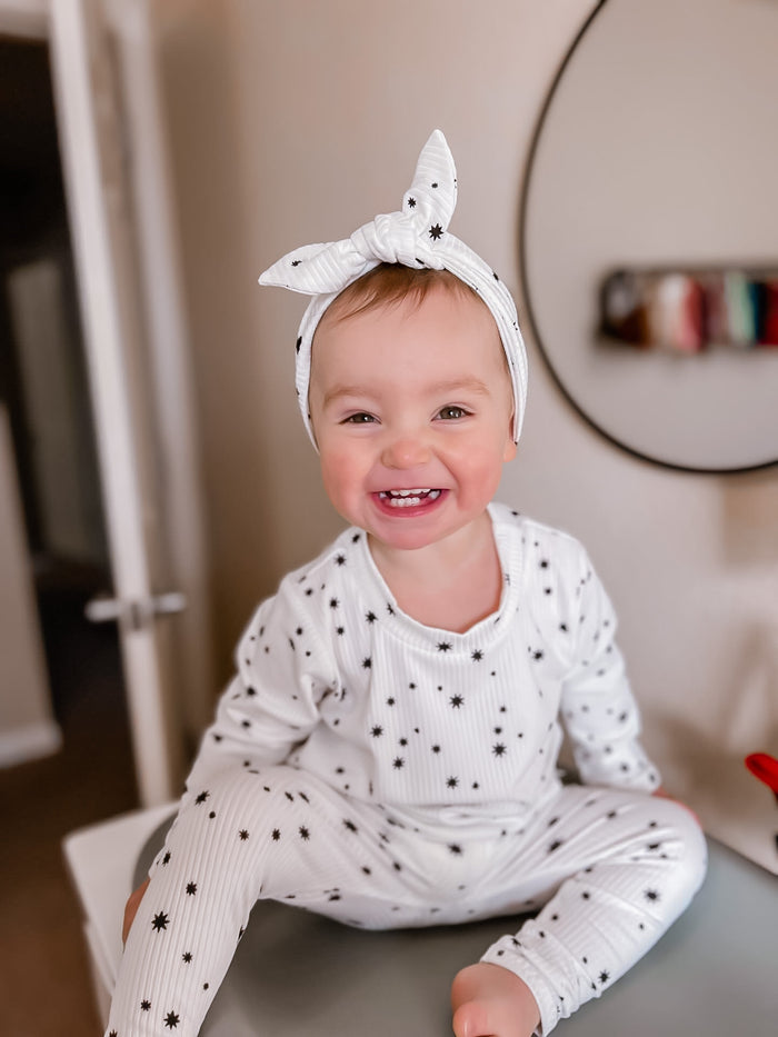 Toddler Girl  in My Lucky Stars on White Ribbed Lounge Set