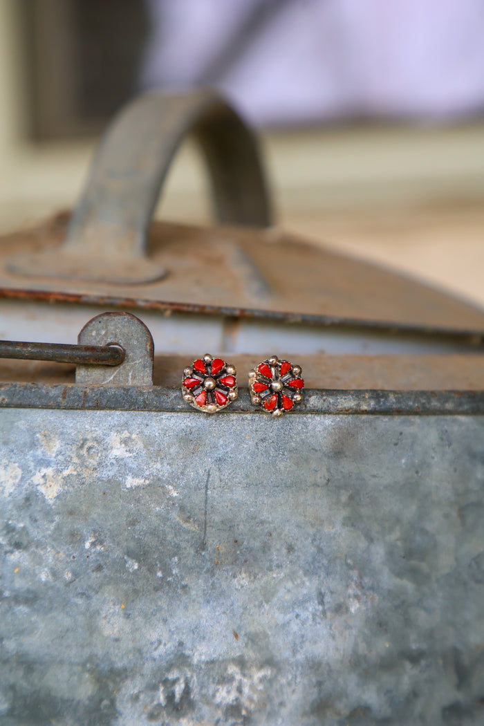 Navajo Red Coral Zuni Stud Made by Tricia Leekity