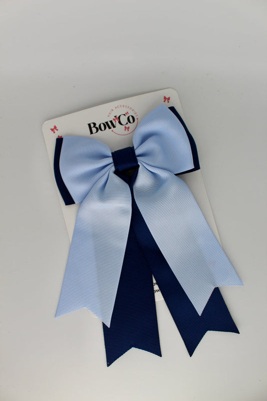 Navy Blue and Bluebell - Classic Tail Bow - Clip