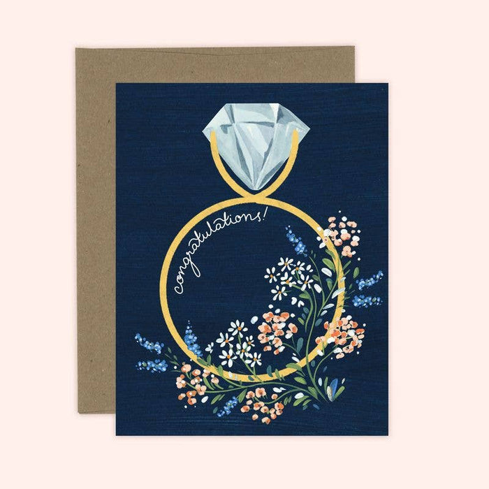 Navy Floral Congratulations Ring Engagement Card - Magnolia Lane co. Home + Garden + Gift