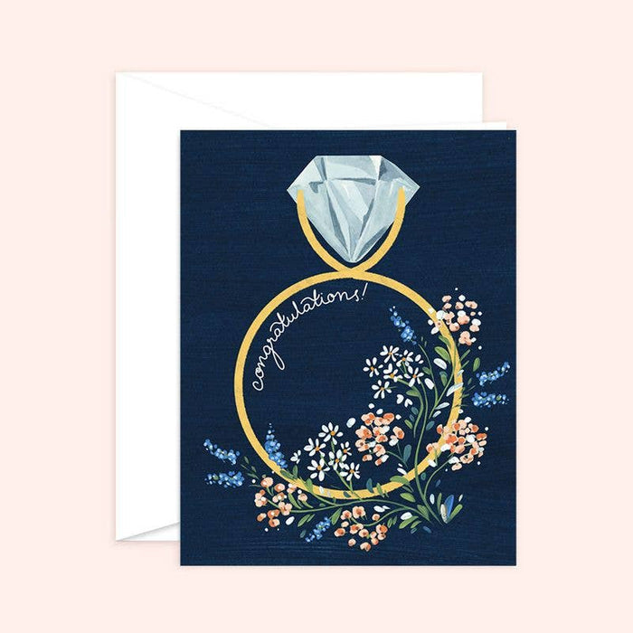 Navy Floral Congratulations Ring Engagement Card - Magnolia Lane co. Home + Garden + Gift